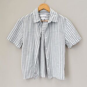 Lola River blouse button down sage green and white stripes XS